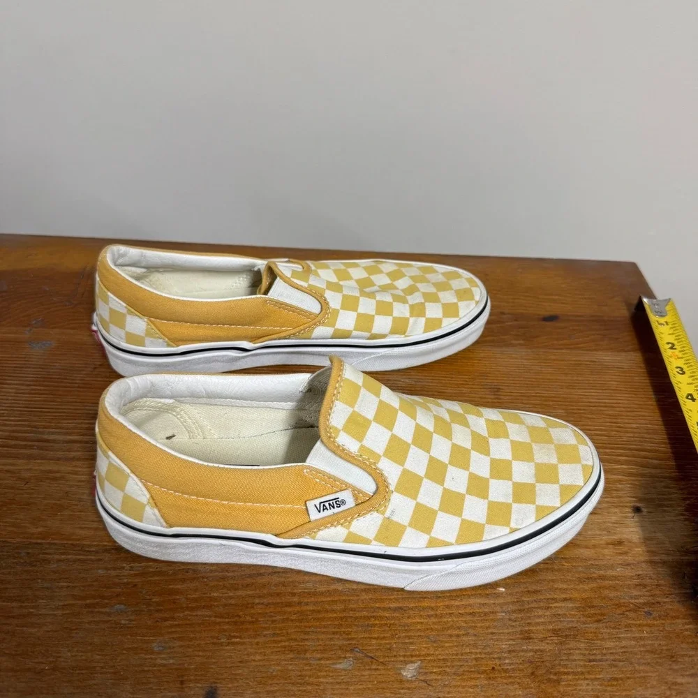 Vans Classic Slip-On Checkerboard Ochre Yellow White Sneakers‎ Mens 6 Womens 7.5